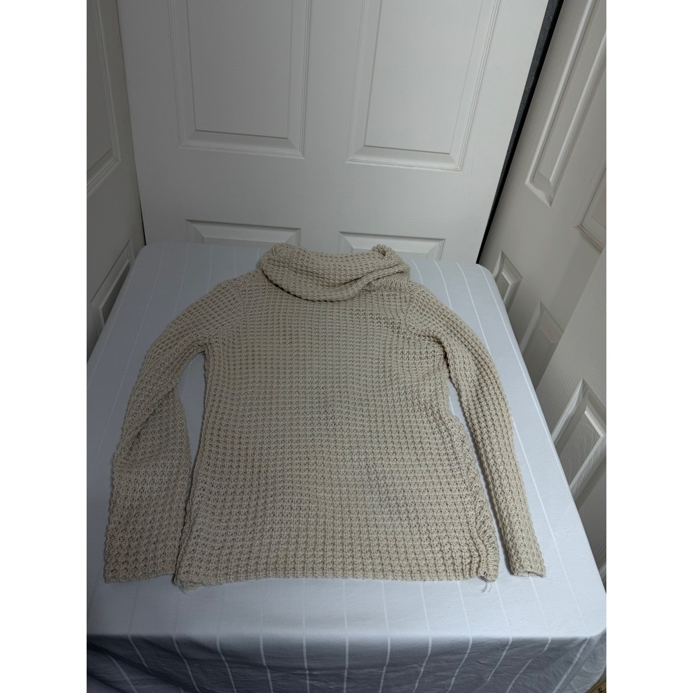Miracle USA Women Oatmeal Beige Waffle Knit Button Cowl Neck Wrap Sweater M/L